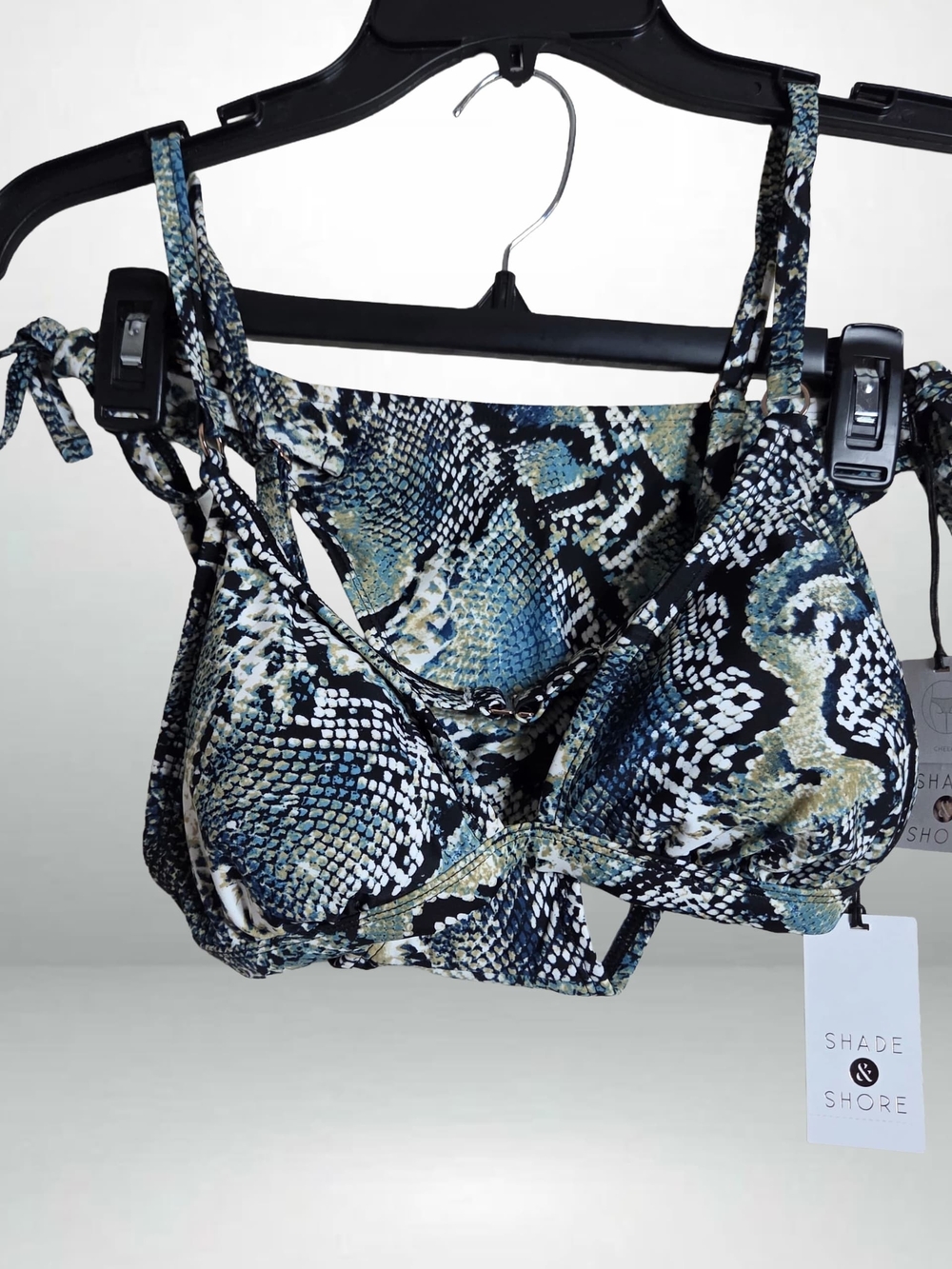 Shade & Shore Snake-Print Bikini Top in Blue Black Green